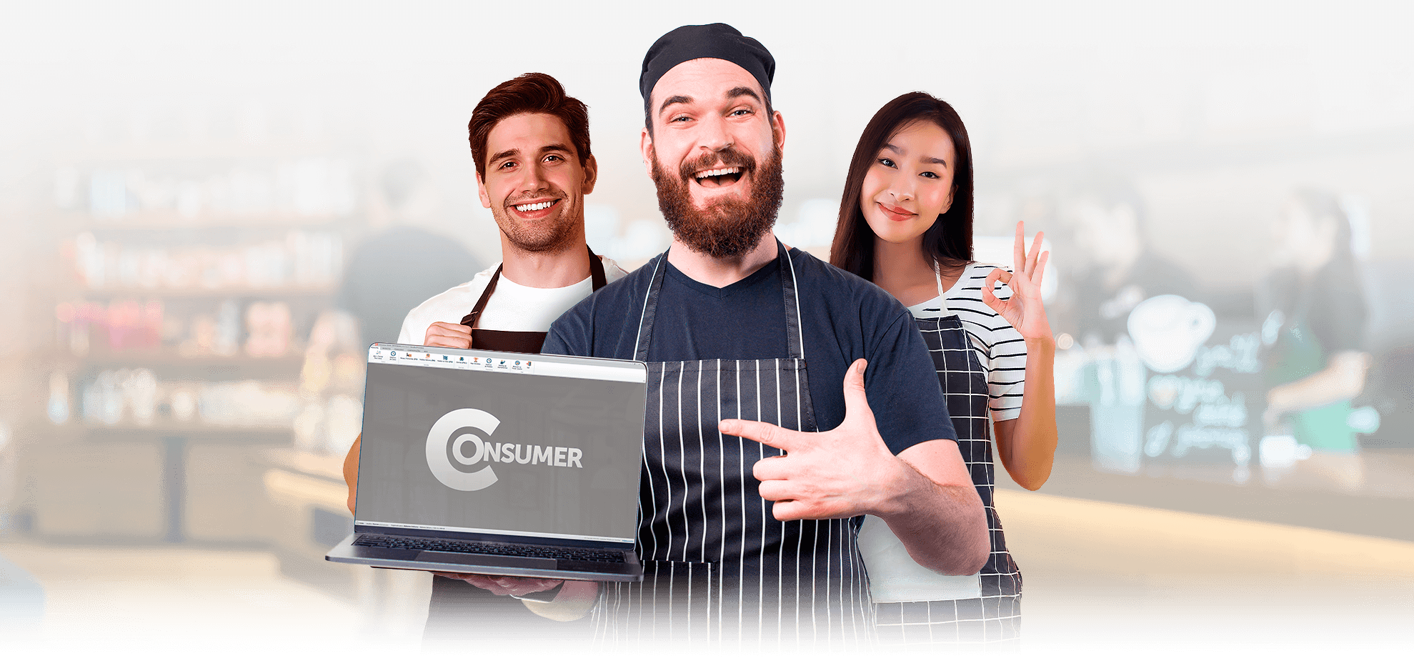 Equipe integrada de um restaurante que usa o Consumer