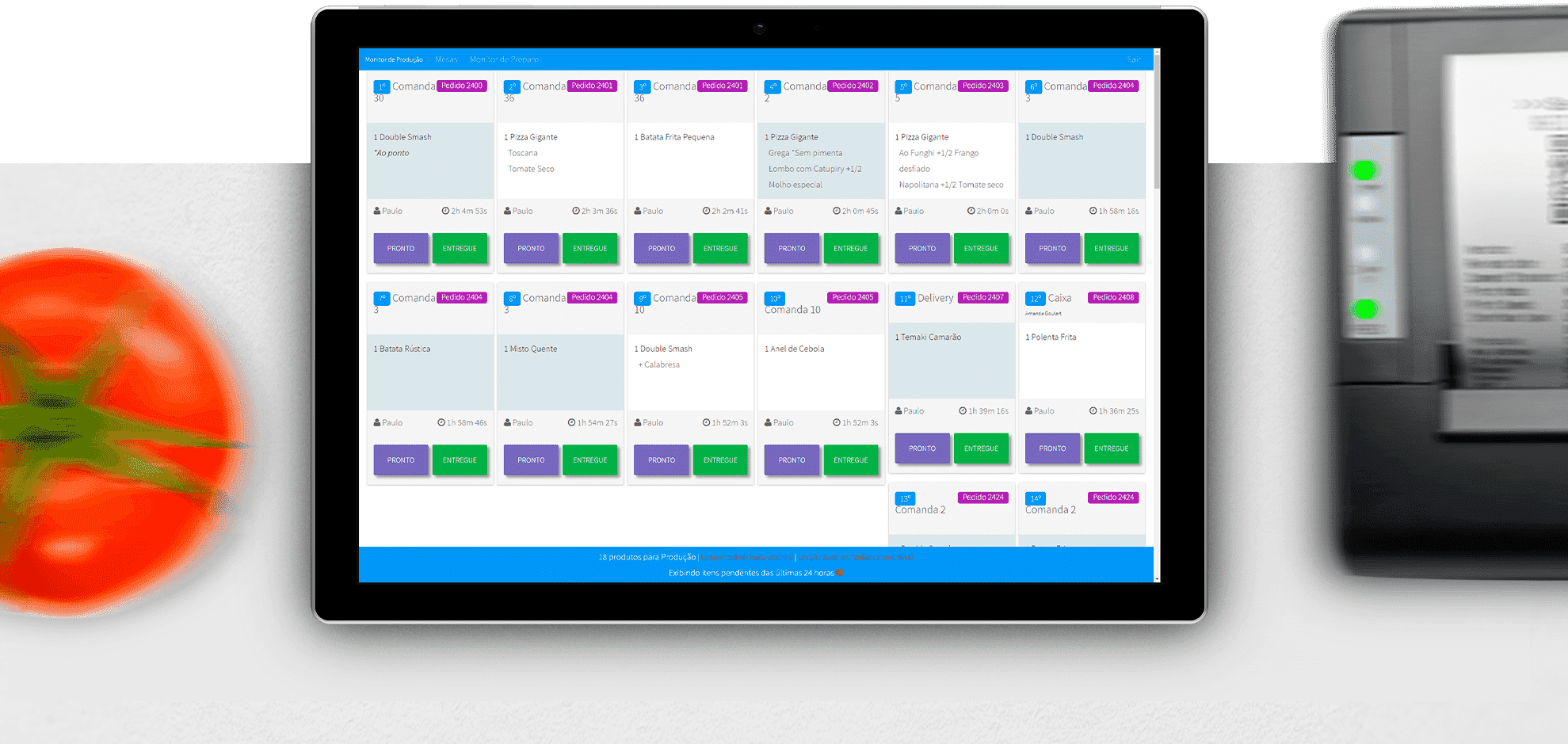 Tablet de Pedidos do Smart Delivery.