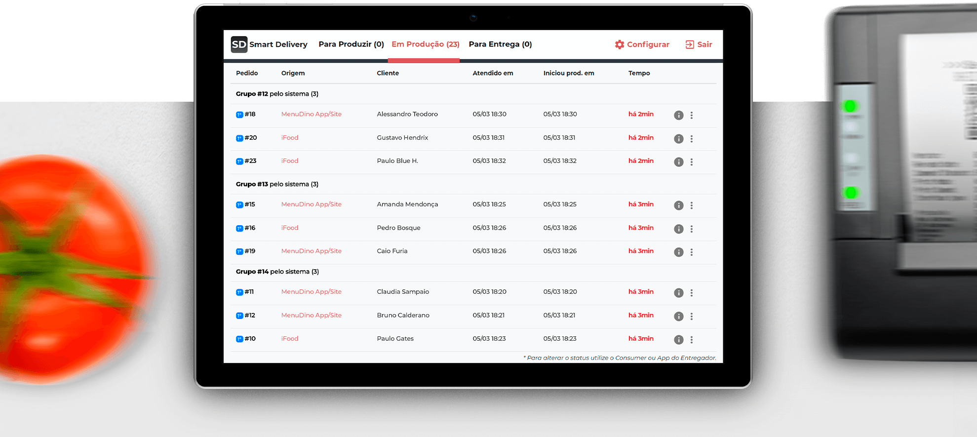 Tablet monitor de pedidos integração total com smart delivery logística